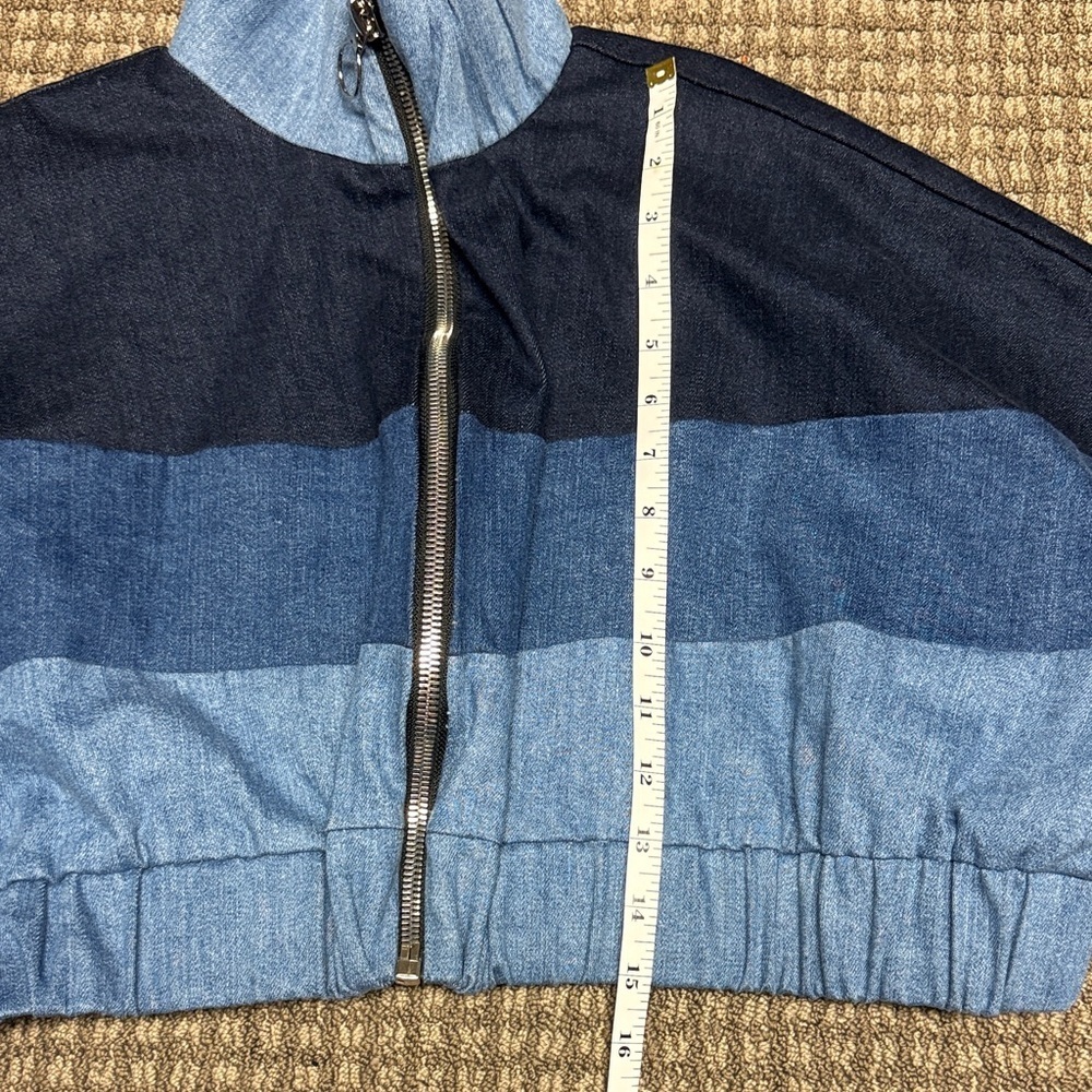Color Block Denim Cropped Jacket Festival Concert Y2K Chic Frankie B Chloe - Picture 6 of 7